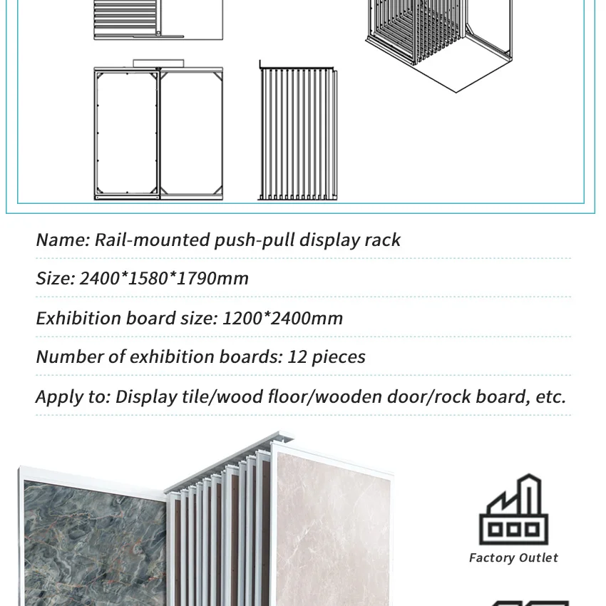 Showroom system floor-standing push-pull sliding metal tile sample granite marble quartz artificial stone display stand