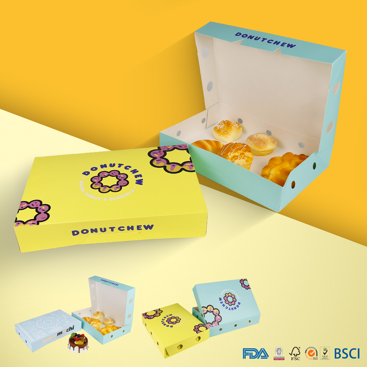 seis cajas de pasteles