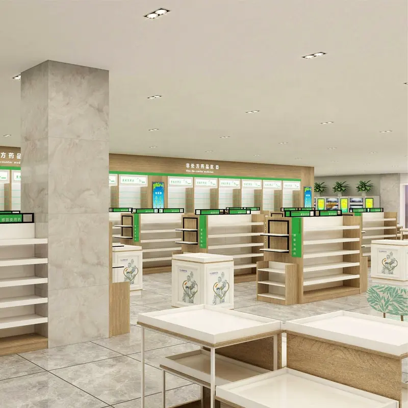 Hongji toko medis, dekorasi perlengkapan toko desain Interior, Display furnitur apotek