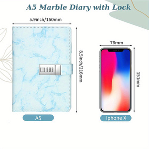 A5 Vintage Marbled PU Leather Password Book <strong>with</strong> <strong>Lock</strong> Customizable Secure <strong>Notebook</strong> for Personal or Office Use - Product Image 4