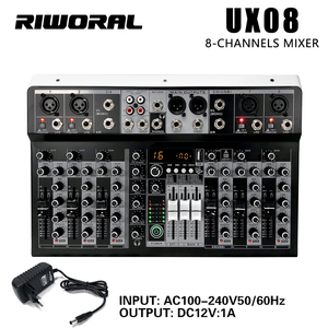 UX08เครื่องผสมสัญญาณเสียง8ช่องสัญญาณ16เอฟเฟกต์เสียงสะท้อนดิจิตอลอีควอไลเซอร์สามแบนด์พร้อม USB + 48V Phantom คอนโซลผสมพลังงานโลหะ - Product Image 6