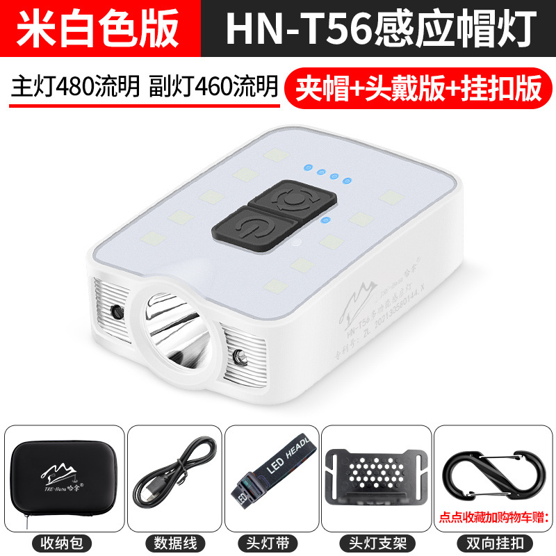 ไฟเซ็นเซอร์ HN-T56 สำหรับหมวก, หมวกคลิปออนสีขาวนวลพร้อมตะขอ