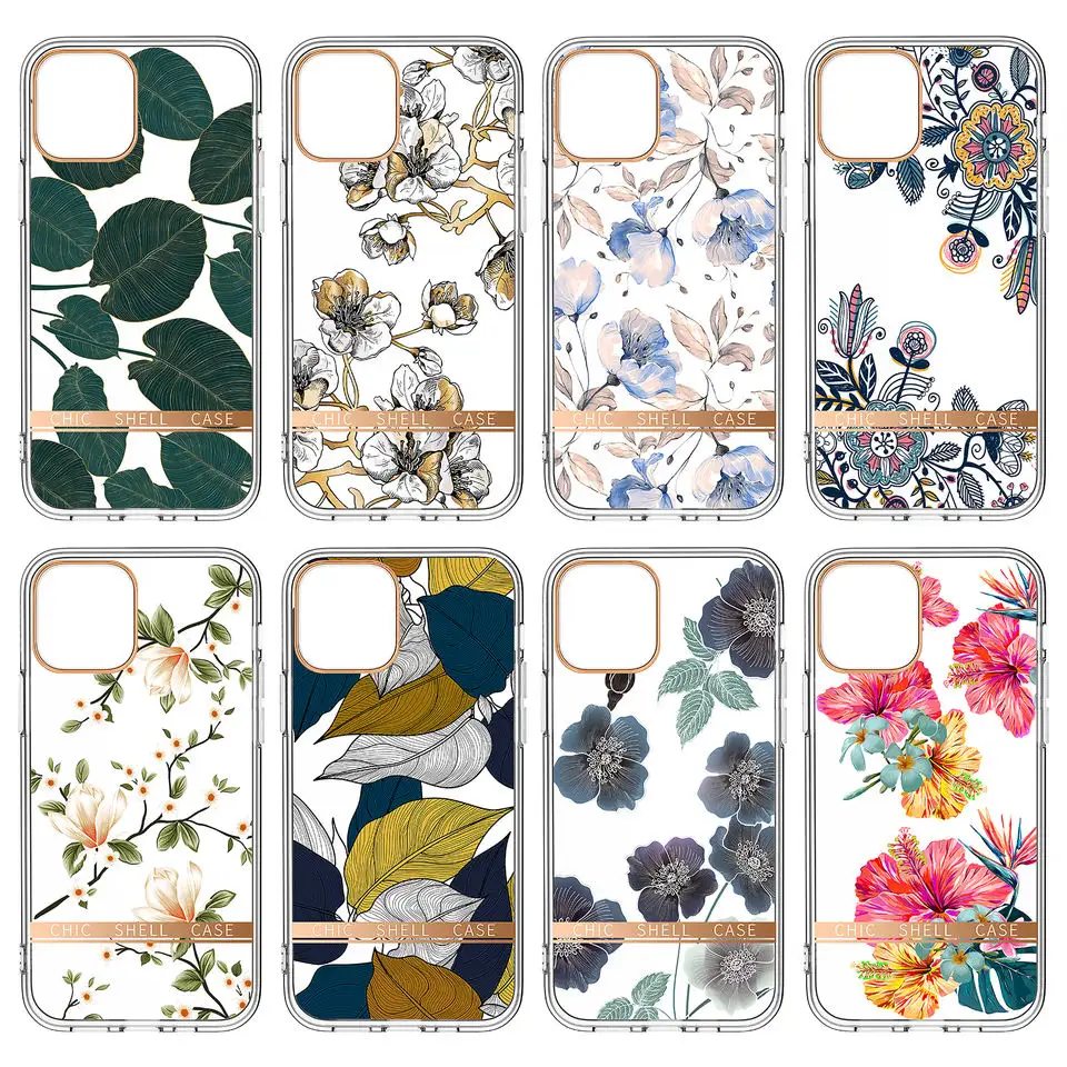 High Quality Luxury E-plated Flower Leaves High Clear Phone Case For Iphone 13 12 11 Pro Max 2021 Soft Silicone IMD Cover