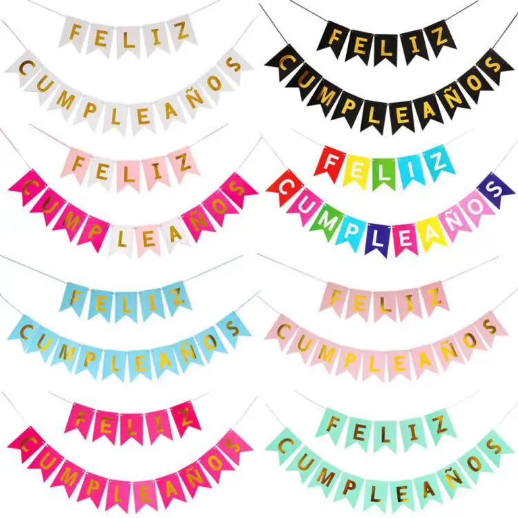 Groothandel Spaanse Gelukkige Verjaardag Papier Banner Letter Alfabet Feliz Cumpleanos Banner