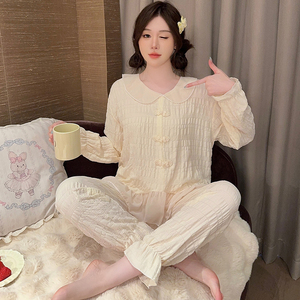 最新套装睡衣素色纯睡裙纯棉套装秋冬时尚长袖可爱女式睡衣 - Product Image 5