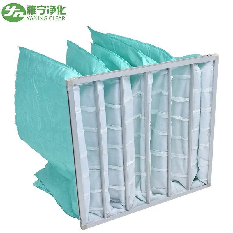 YANING Sistemas de ventilación Reemplazo EN779 F9 ASHRAE MERV 15 Medios de filtro electrostático Filtro de bolsa de recolección de polvo de múltiples bolsillos