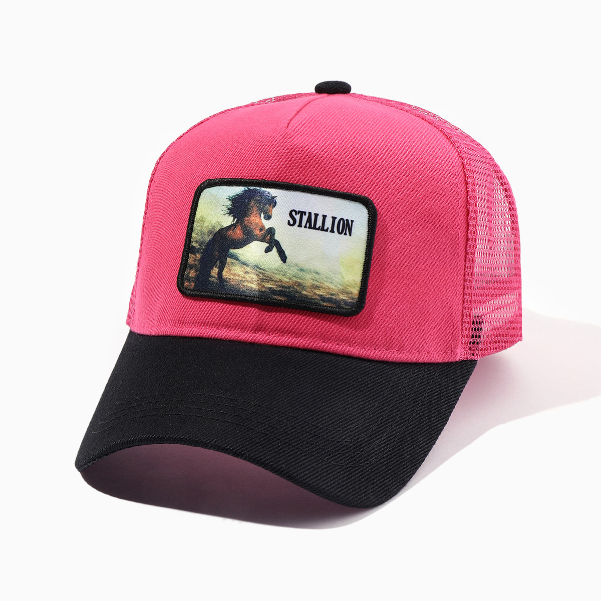 Rose red with black brim