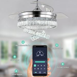 Işık kapalı rustik demir dekoratif aydınlatma uzaktan kumanda ile avize kristal tavan vantilatörü fantezi - Product Image 4