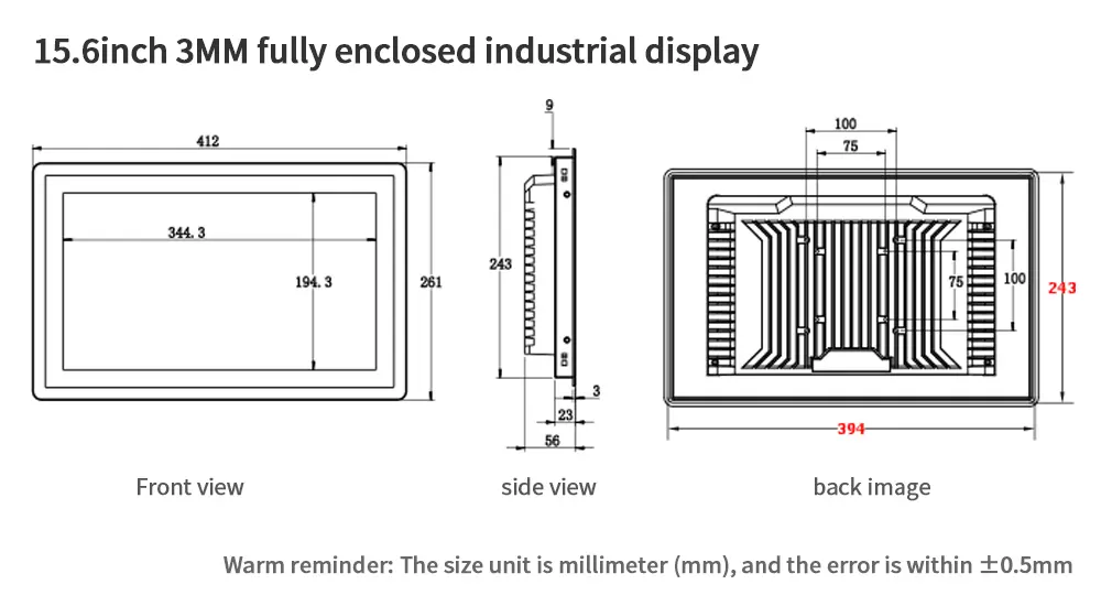 15,6 'J1900 4125 Win10 Android11 OS computadora integrada IP65 impermeable táctil capacitiva panel industrial sin ventilador PC