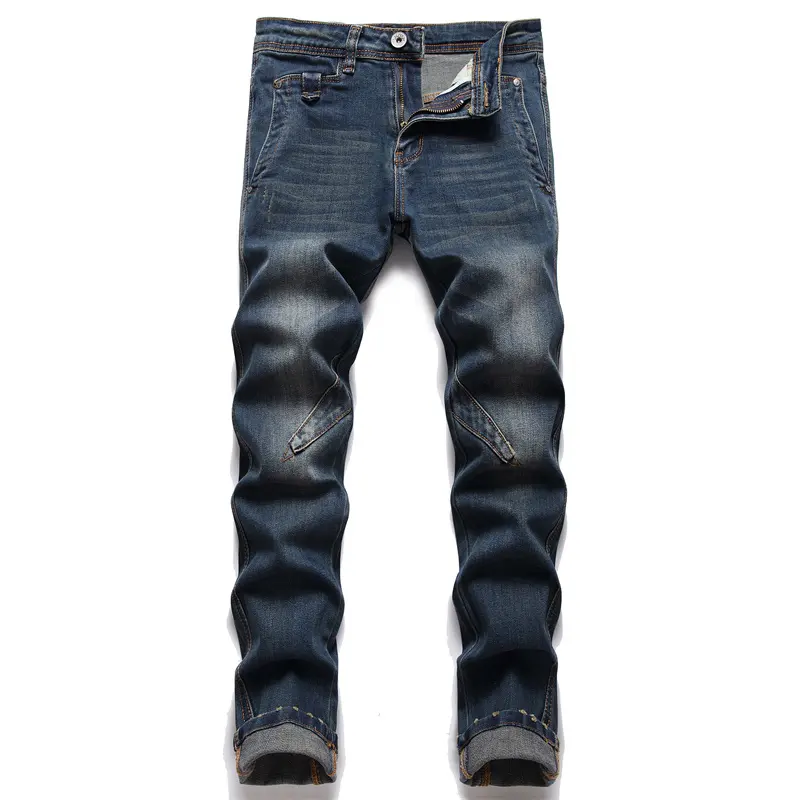 Оригинальные синие мотоциклетные джинсы в стиле ретро, простые прямые брюки в стиле хип-хоп