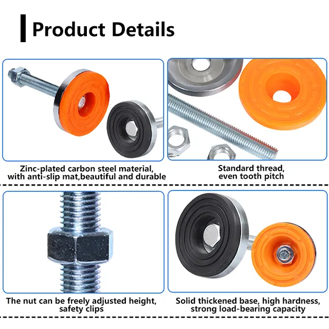 Ağır seviyelendirme ayakları kauçuk çelik ayak ayarlanabilir tesviye ayak M12 Leveler makinesi ayak tabanı ile dia 50mm