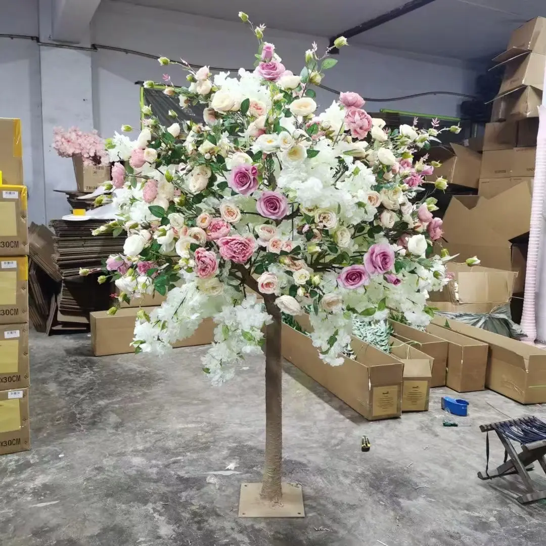 Tavolo per eventi nuziali personalizzato centrotavola decorazione floreale Rose fiore albero di seta artificiale fiori rosa alberi artificiali