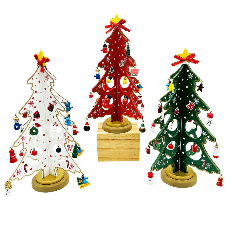 제조업체 도매 나무 작은 크리스마스 트리 DIY 장난감 테이블 크리스마스 트리 레드 그린 라이트 미니 크리스마스 트리 장식품