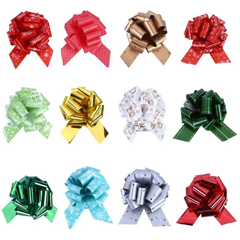 INUNION Free Sample Gift Packing Florist Bouquet Basket Decoration Plastic Rainbow PP Christmas Pull Ribbon bow