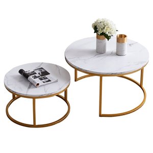 Modern Living Room <strong>Table</strong> Basse <strong>Set</strong> of 2 Nordic Luxury White Round Wooden <strong>MDF</strong> Kd Gold Metal Frame Nested Center Tea Coffee <strong>Table</strong> - Product Image 1