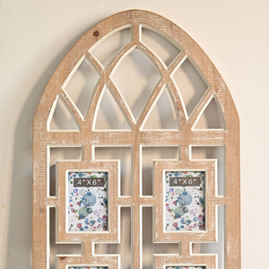 Rustic <strong>White</strong>-Washed Wood MDF Photo <strong>Frames</strong> Six <strong>4x6</strong> Wall Picture <strong>Frames</strong> with Iron Window Arch Cathedral Collage Home Living Space - Product Image 3