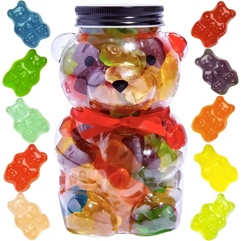 Petit pot de bonbons de luxe en forme d'ours en peluche, 16oz, conteneur d'emballage de bonbons en forme d'animal mignon pour cadeau de mariage pour enfants
