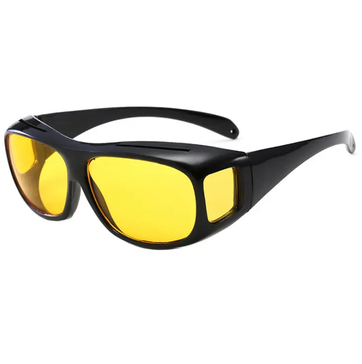 Venta caliente amarillo PC visión nocturna conducción Wraparounds gafas de sol antideslumbrantes para hombres y mujeres para ciclismo y Deportes