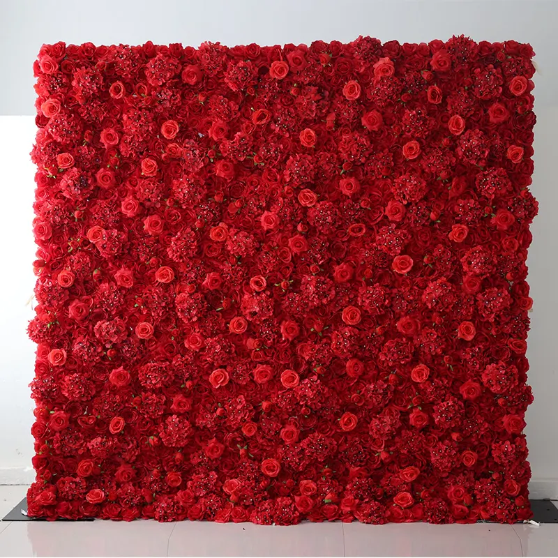 Prezzo all'ingrosso personalizzato seta artificiale rosa rossa muro di fiori per la decorazione della festa di nozze