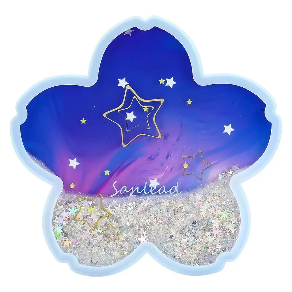 Sakura Flower Liquid Fabricante Impresión UV personalizada Flotante Quicksand Glitter Posavasos