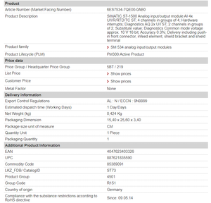 Módulos analógicos de tecnología avanzada Entrada/salida 1 año de garantía PLC SIMATIC 1/2 6ES7534-7QE00-0AB0
