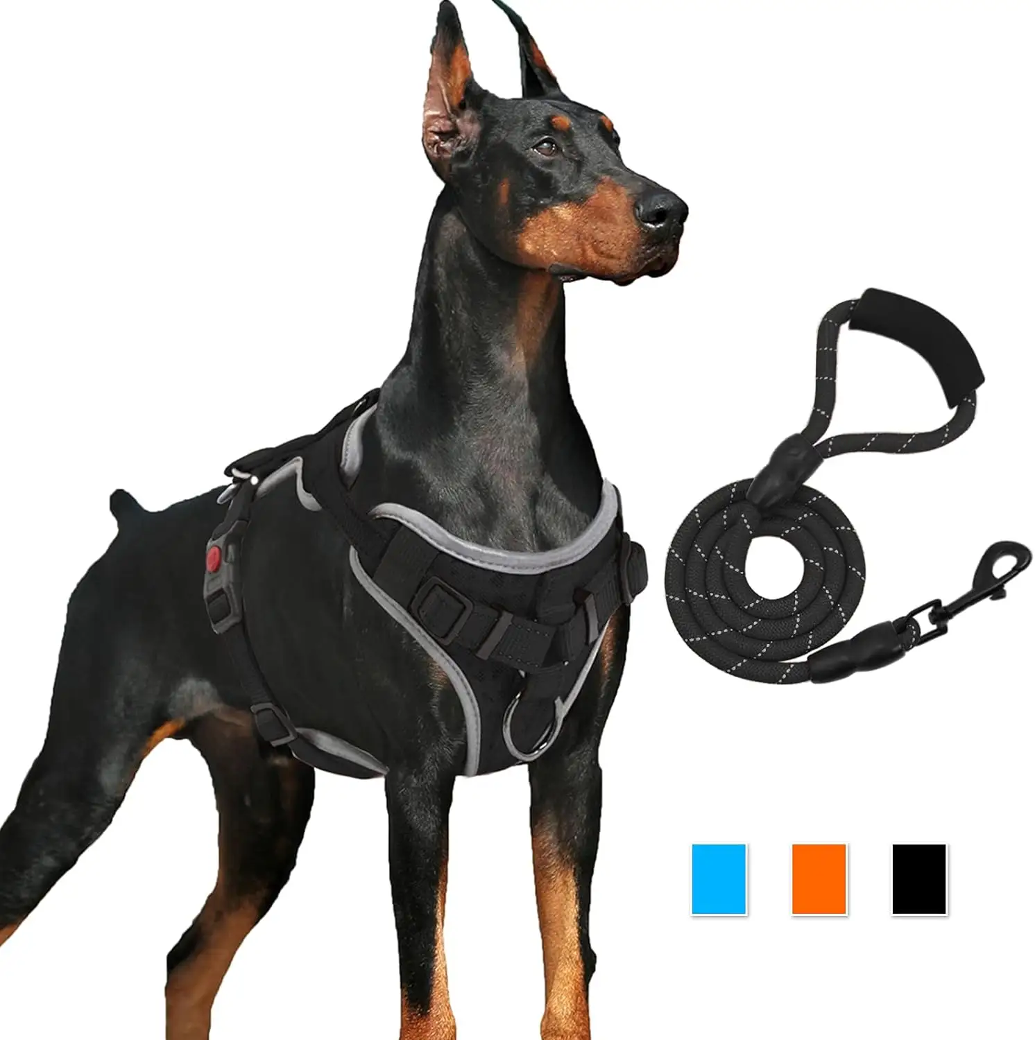 Tali kekang anjing reflektif, dapat diatur Reflektif besar, tidak tarik, Harness hewan peliharaan Neoprene, kekang latihan mewah, tali Harness anjing Set