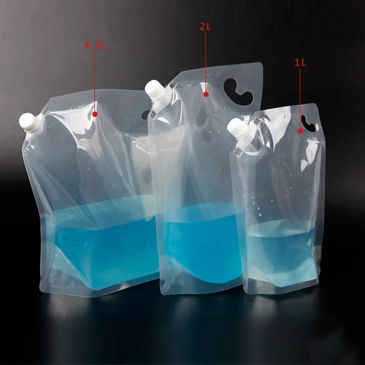 ユニークなデザイン屋外透明5L注ぎ口ポーチプラスチック飲料水バッグ
