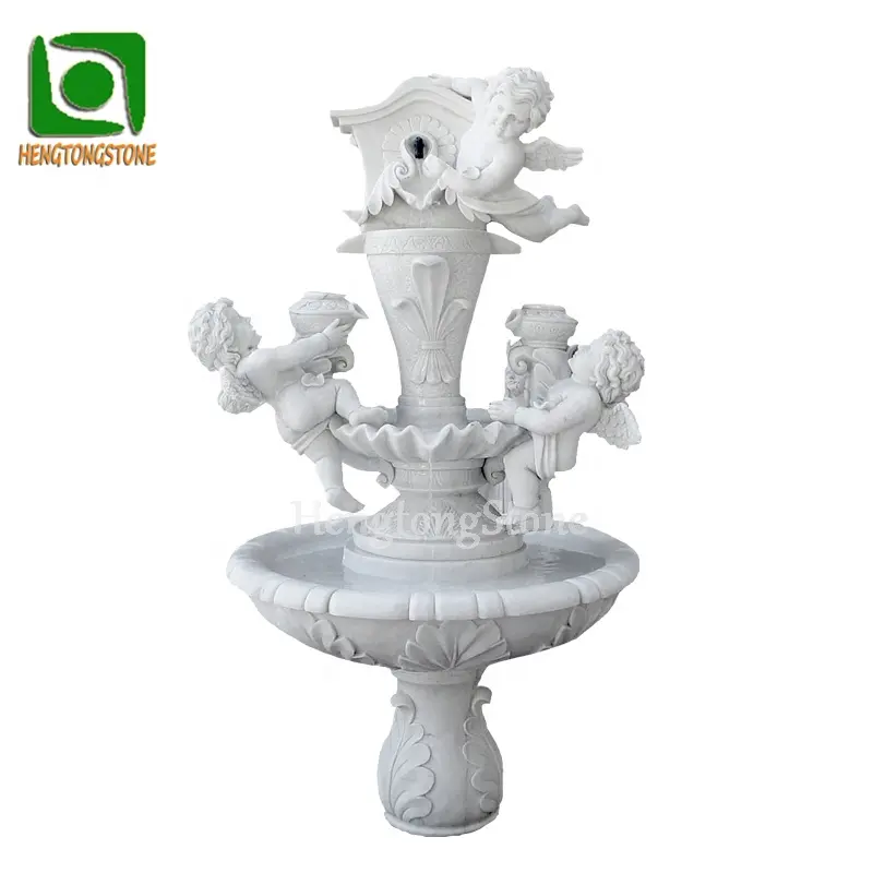 Hotel Interior Decoration Hand Carved Natural White Marble Angel Statue Water Fountain