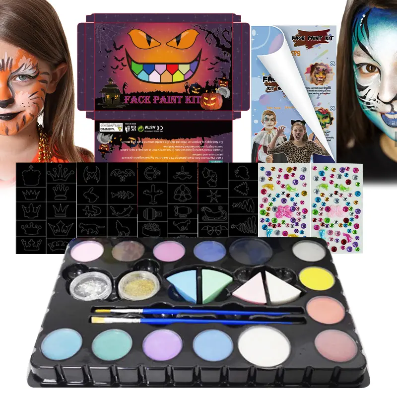 Pass EC 1223 Kit per il trucco di Halloween vernice per il viso sicura per i bambini pelle sensibile tavolozza professionale per il viso