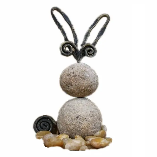 Скульптура кролика из железа и натурального камня GAB609