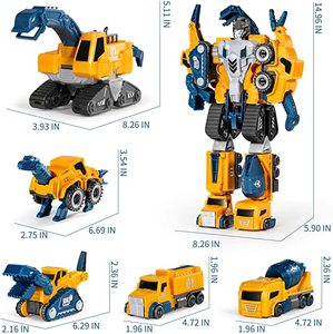 ロボット建設車両は、耐久性のあるコネクタを備えた子供のおもちゃのための5個の変換ロボットを設定します教育用STEMおもちゃ - Product Image 2