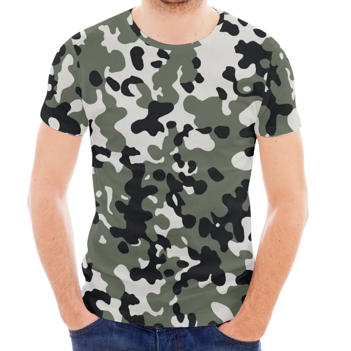 Fancy Camuflaje Estampado Mans Tops Ropa Moda Verano Manga corta Hombre Ropa casual Personalizar Camisa de cuello redondo Camisetas duraderas