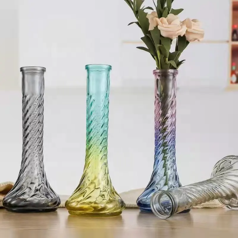 Nouveau Vase de fleur en verre peint de couleur dégradée personnalisé, Vase en verre pour fleur séchée