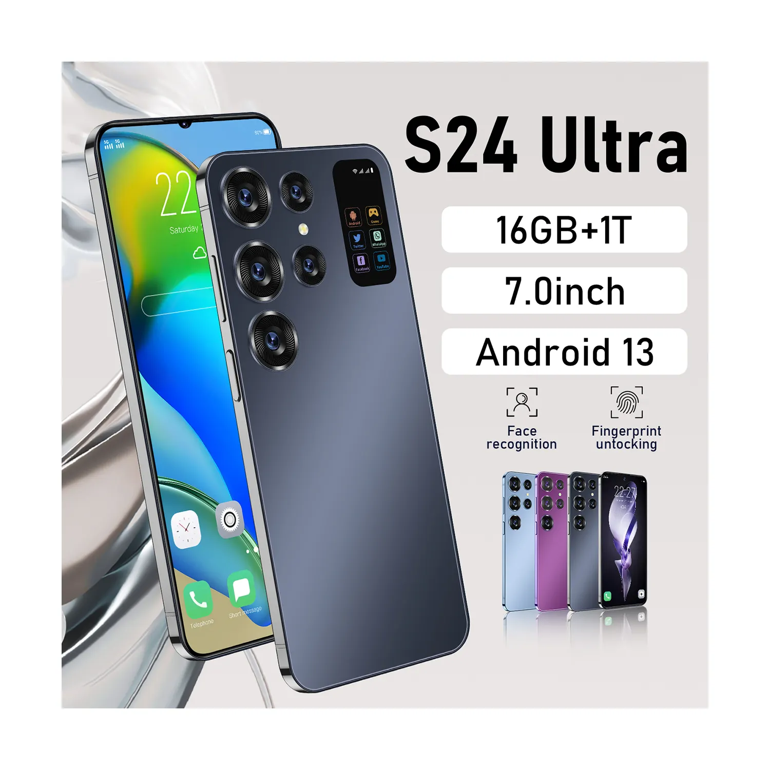 S24 Ultra 7.0 inci ponsel pintar membuka kunci multibahasa 5G kartu SIM ganda 16GB + 512GB telepon memori