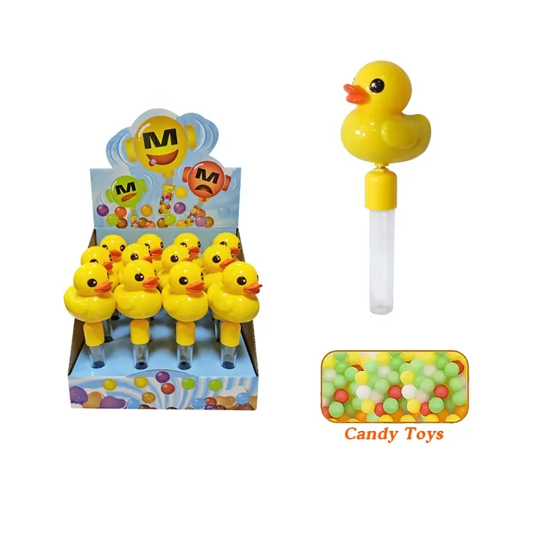 Pato de plástico com som de alta qualidade venda quente brinquedos dos doces frasco de doce arquivado brinquedos para a venda promoção