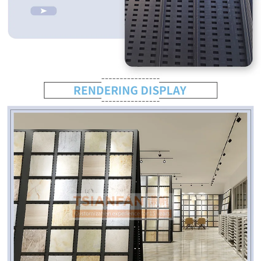 Factory Wall Mounted Marble Stone Wood Floor Metal Rack Ceramic Tile Showroom Punched Sharpen Hole Board Display Stand For Tile