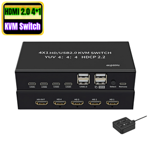 4端口HDMI 2.0 KVM交换机4x1 2x1 USB KVM切换器2进1出4端口-用于2 4 pc共享显示器鼠标键盘打印机的USB集线器 - Product Image 1