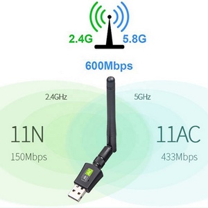 อะแดปเตอร์ Wifi USB 600Mbps 5.8GHz,อะแดปเตอร์ Wifi ตัวรับสัญญาณ Wifi ช่องเสียบ USB อีเธอร์เน็ตไร้สายดูอัลแบนด์