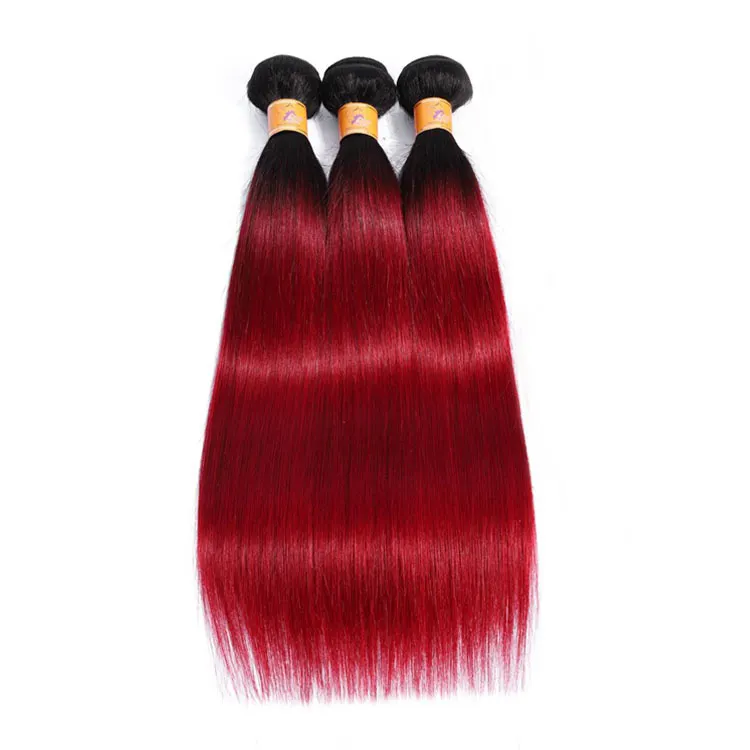 Cabelo humano ombre vermelho brasileiro virgem liso 1b/burg em dois tons, feixes de cabelo humano natural