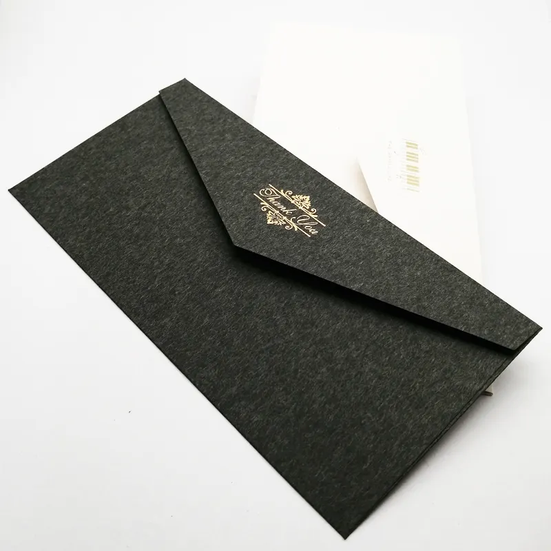 Benutzer definierte Größe Schwarz Karton Logo Folie Druck Geschäfts einladung Geschenk Gruß karte Verpackung Geld Papier umschlag