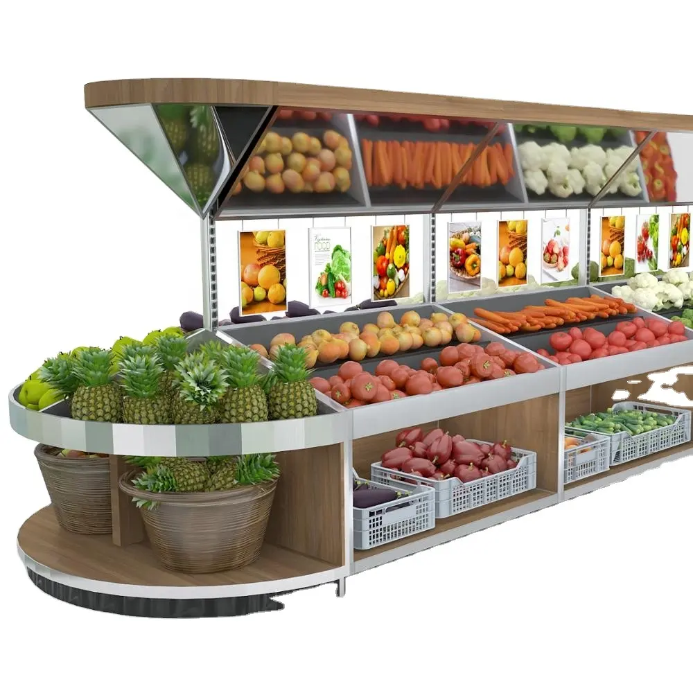 Boutique Supermercato Scaffali Cremagliera di Verdure Frutta Negozio di Visualizzazione Scaffali con Tre Strati