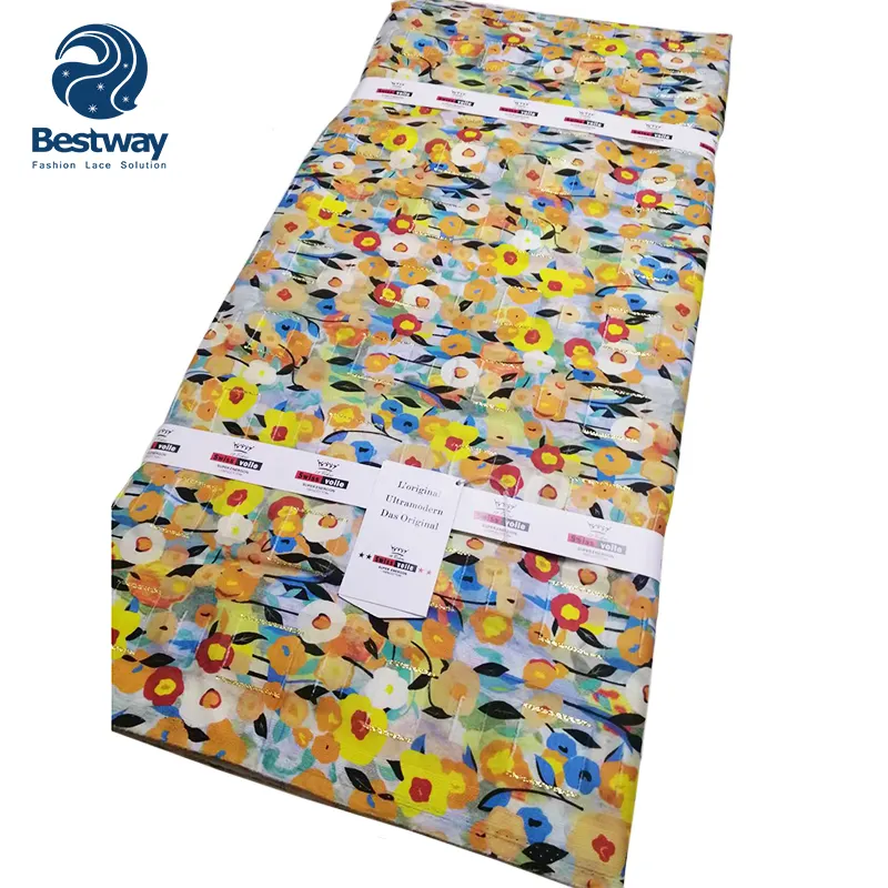 Bestway 100% Algodão puro Bebê Dubai estampado bordado 10 jardas tecido renda voile suíço