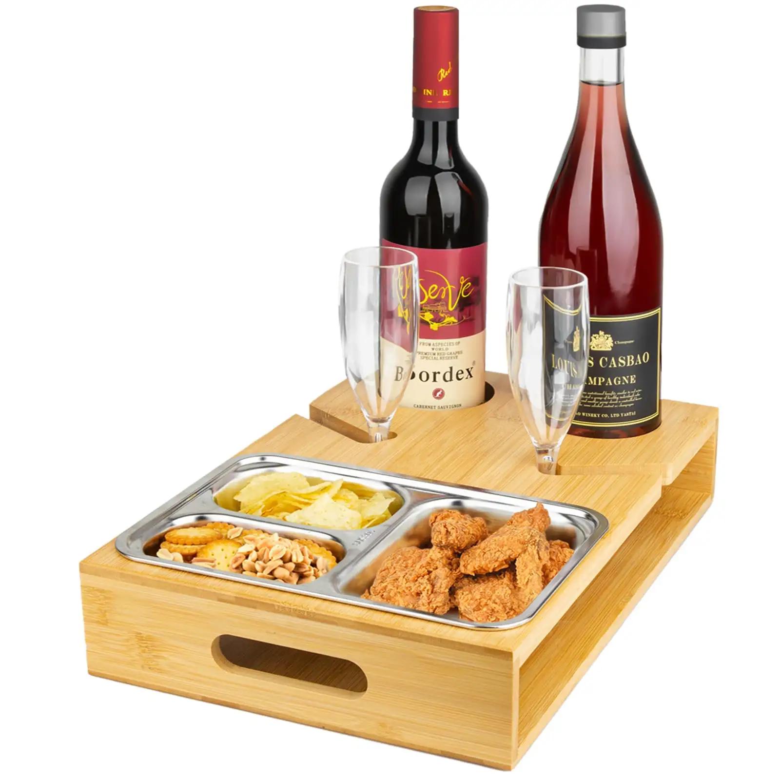 Living Room Movie Night Entertainment Serving Tray Wooden Snack Tray Caddy for Drinks Wood Snack Bowls and Tray