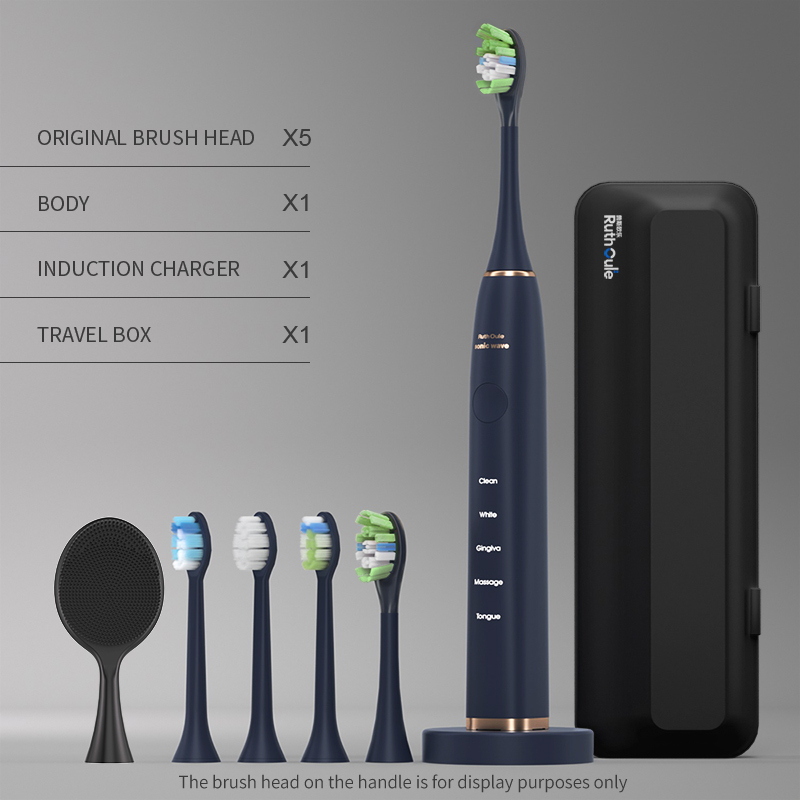 Blue+5 Brush Heads + Wireless Charger + Travel Case