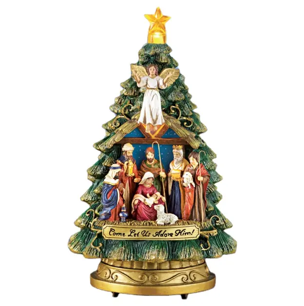 תיבת נגינה מרי יוסף המולד scene אור LED שרף עץ חג המולד