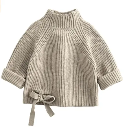 Pull tricoté à manches longues pour bébé fille, col haut, solide, pour enfants, hauts, vêtements d'extérieur, automne hiver