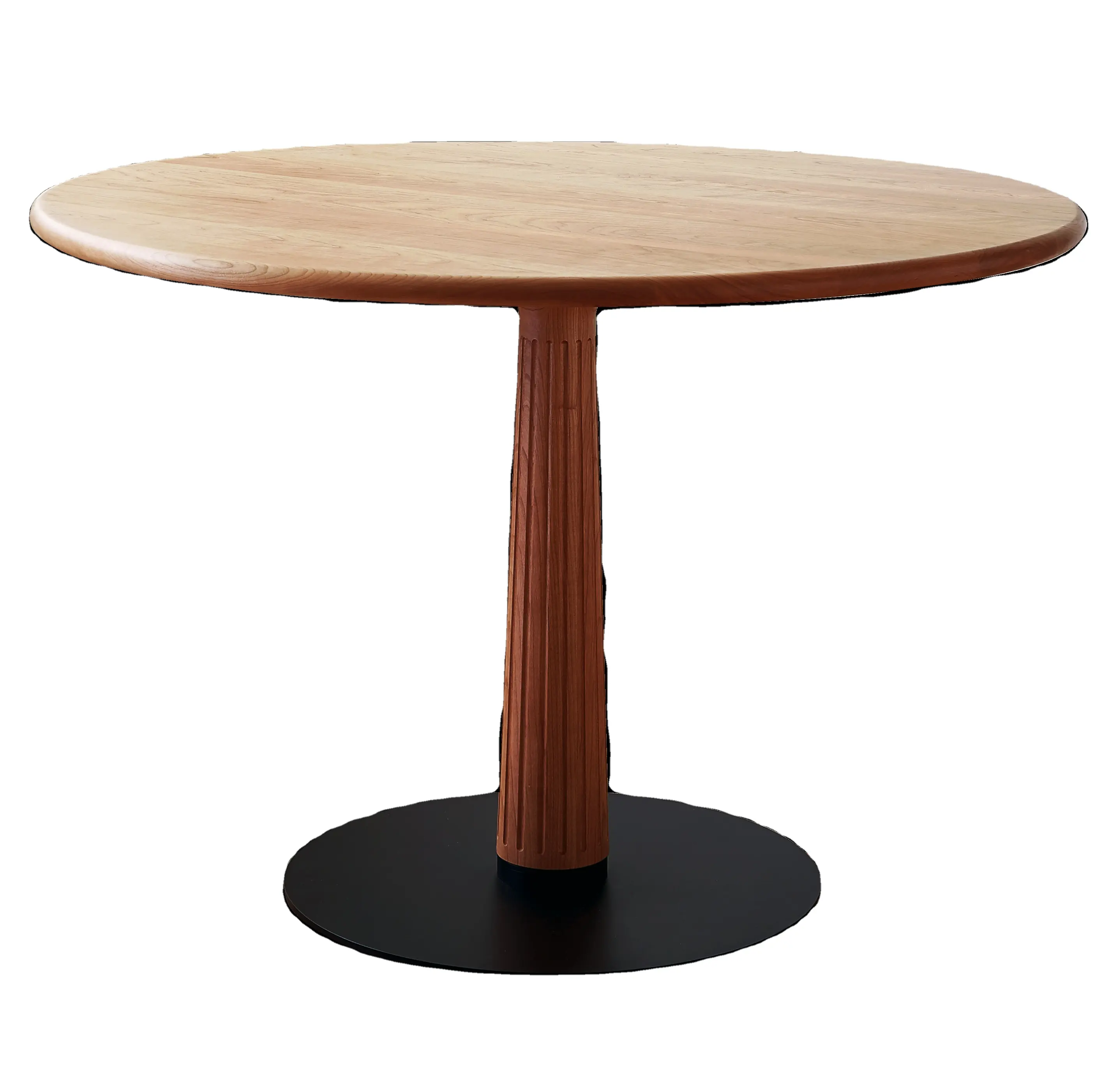 OEM/ODM Chaises de salle à manger en bois de cerisier et table à manger de salon 4-6 places Table à manger ronde en fer massif