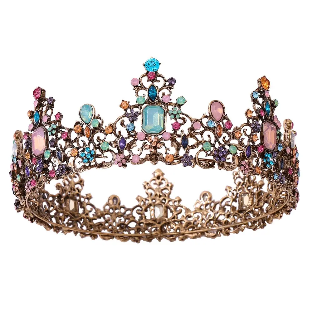 Jeweled Barroco Rainha Coroa Colorido Multi-colorido Strass Casamento Tiaras Jóias De Luxo Com Pedras Preciosas Para Mulheres e meninas