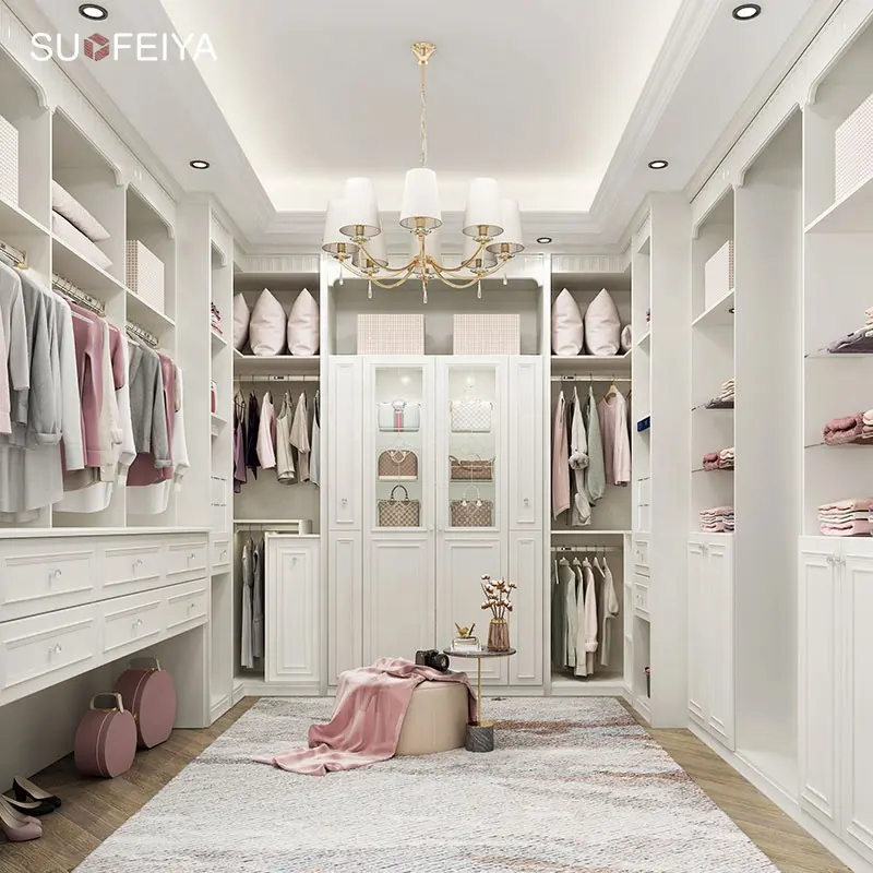 SUOFEIYA-armario de madera con diseño de princesa, mueble de dormitorio de PVC, color blanco