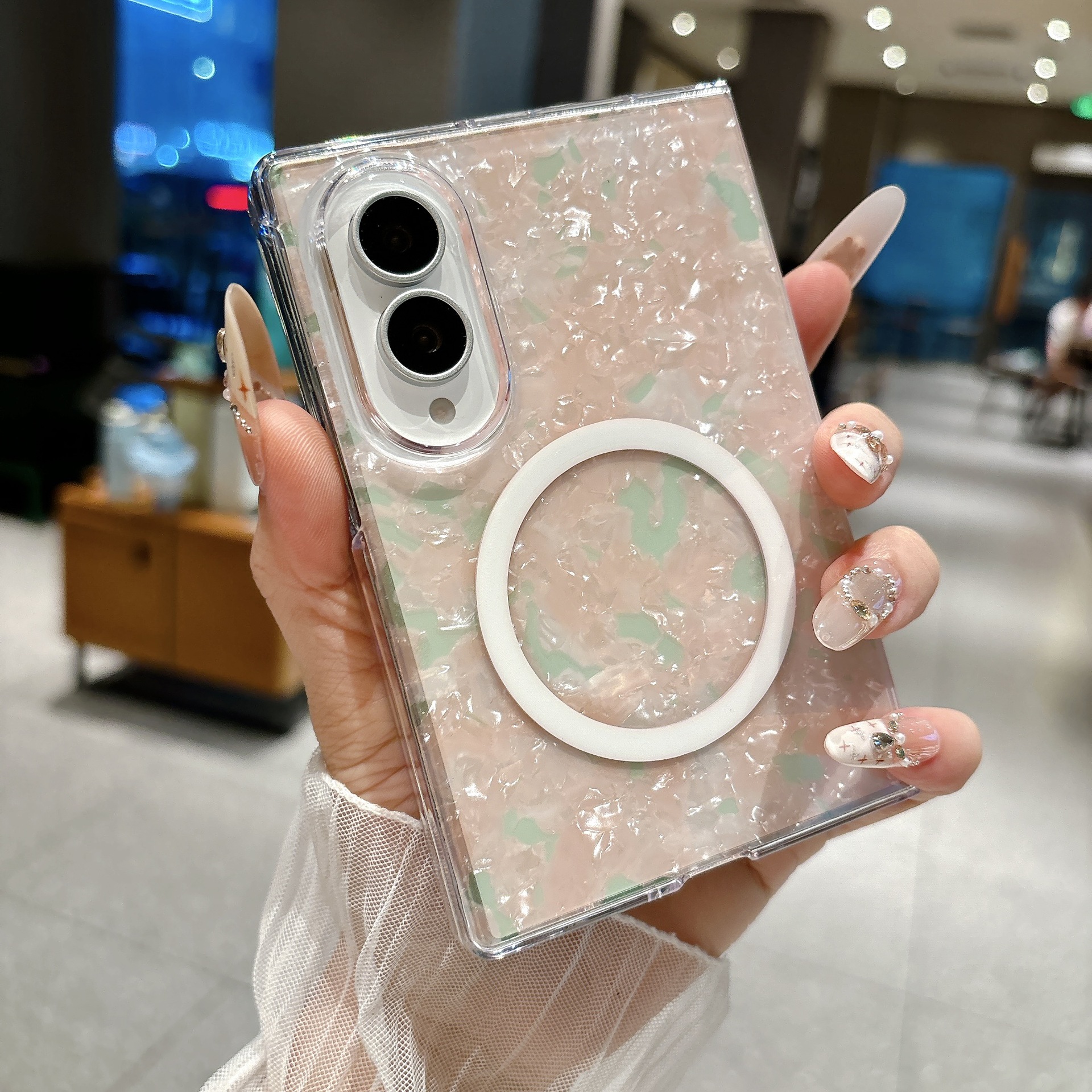 Coque arrière simple orange à motif anneau-coquille à attraction magnétique